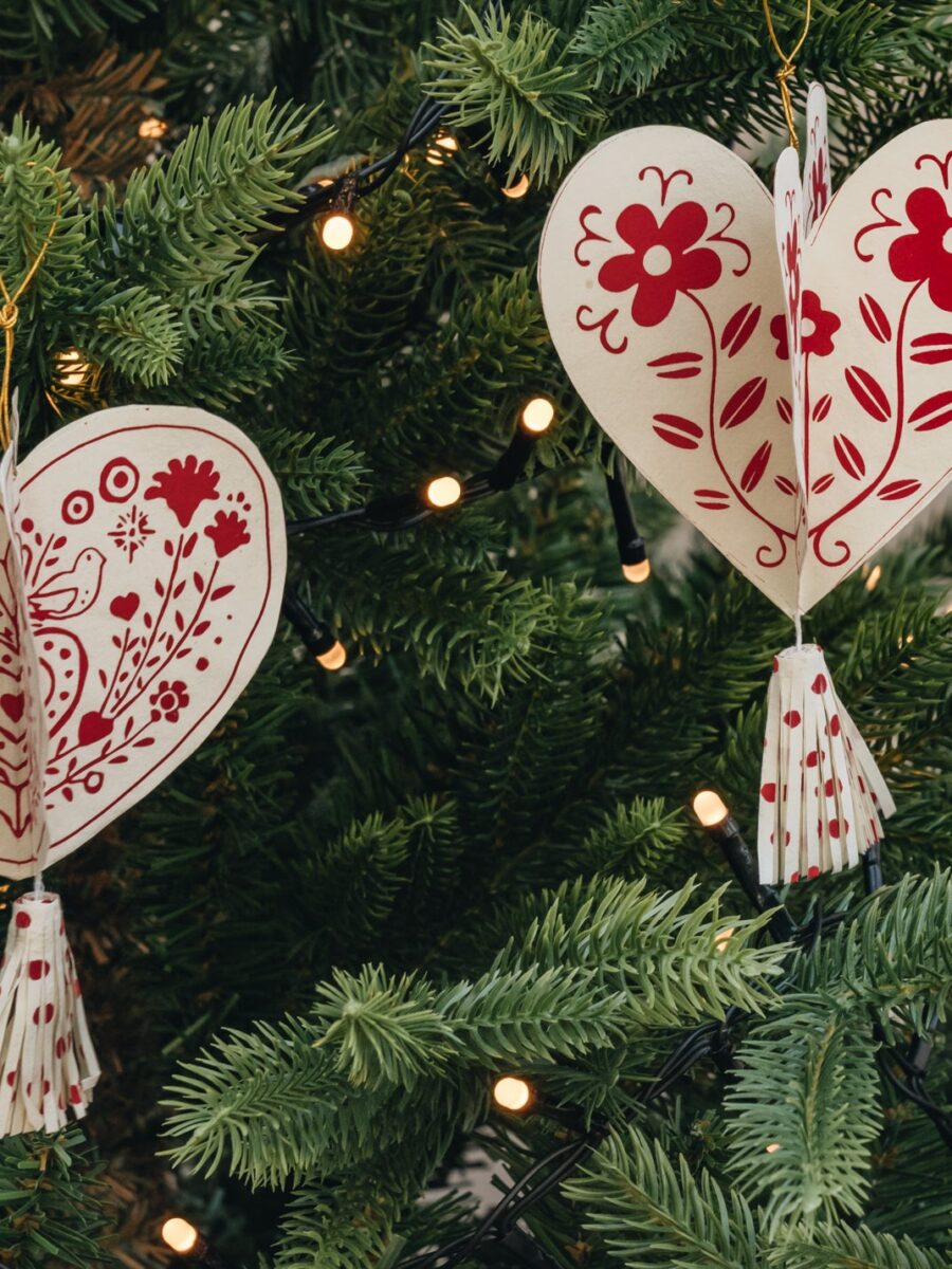 Pakabinama rankų darbo Kalėdinės eglutės dekoracija, 2 vnt.