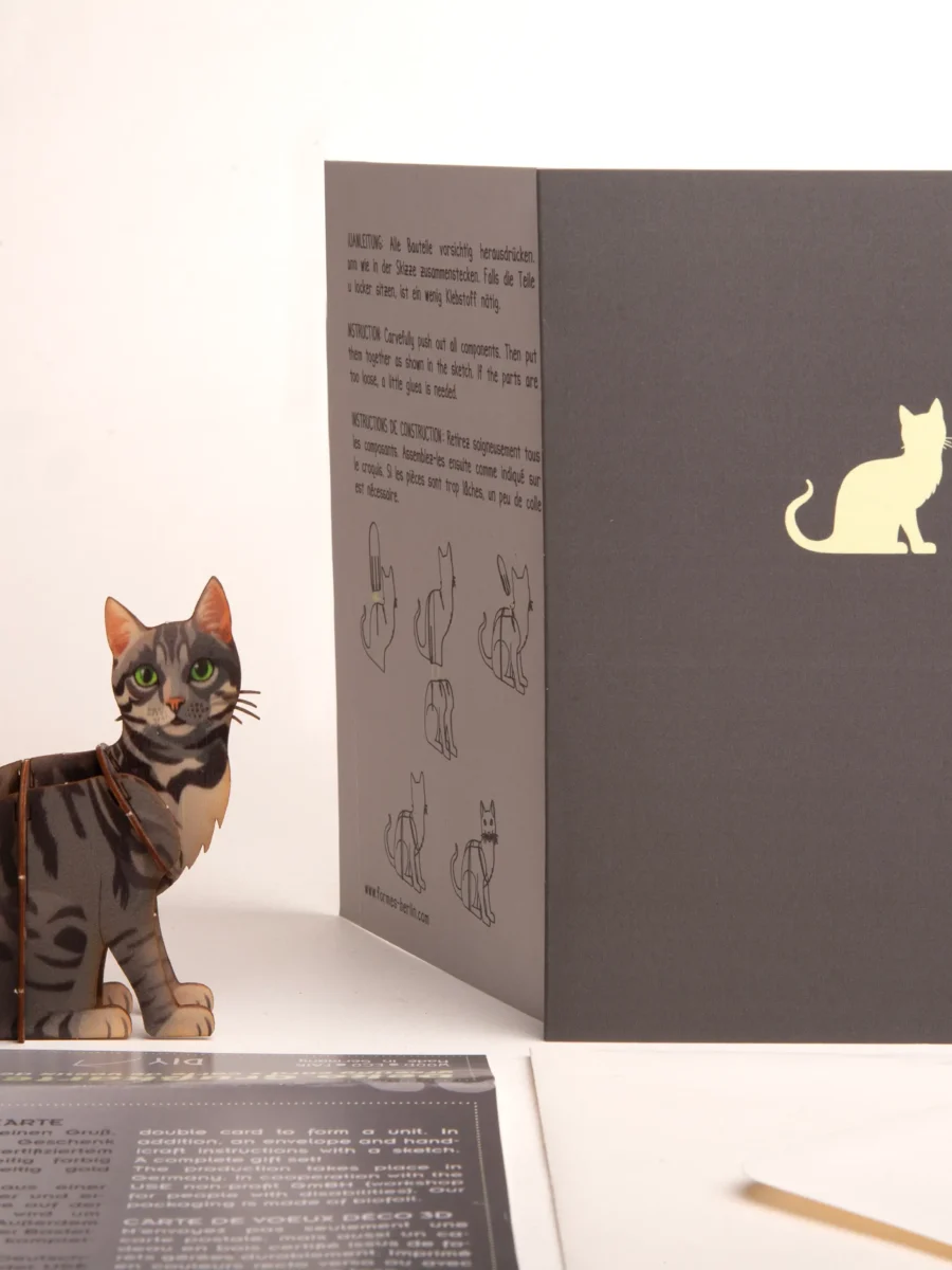 Rankų darbo 3D medinis atvirukas–sudėliojama dekoracija „Katinas”