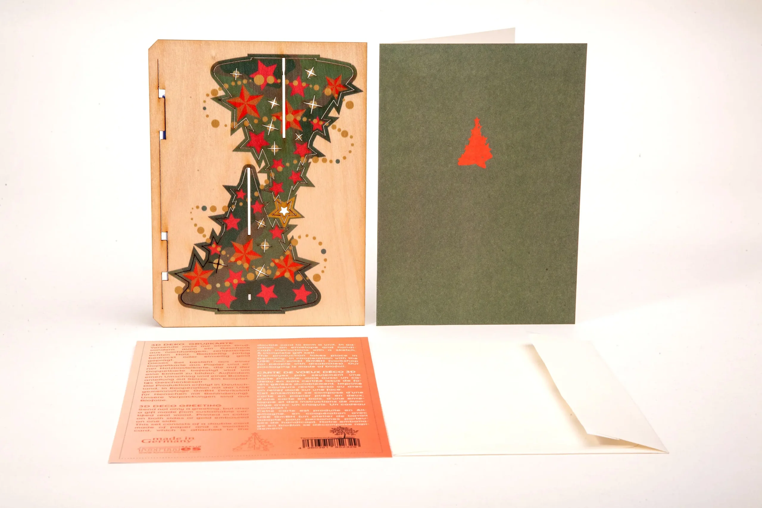 Rankų darbo 3D medinis atvirukas–sudėliojama dekoracija „Kalėdų eglutė”