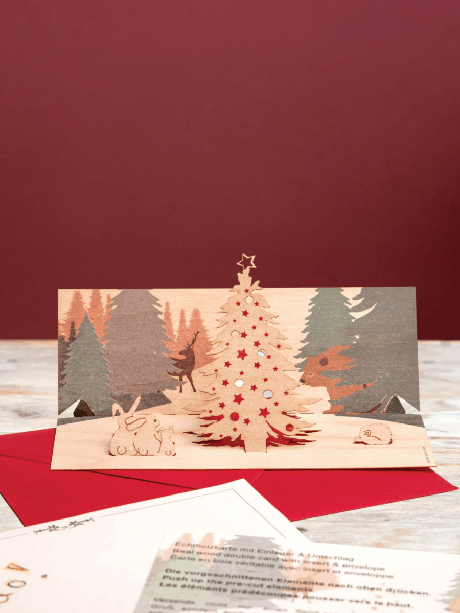 Rankų darbo 3D medinis atvirukas „Kalėdų eglutė”