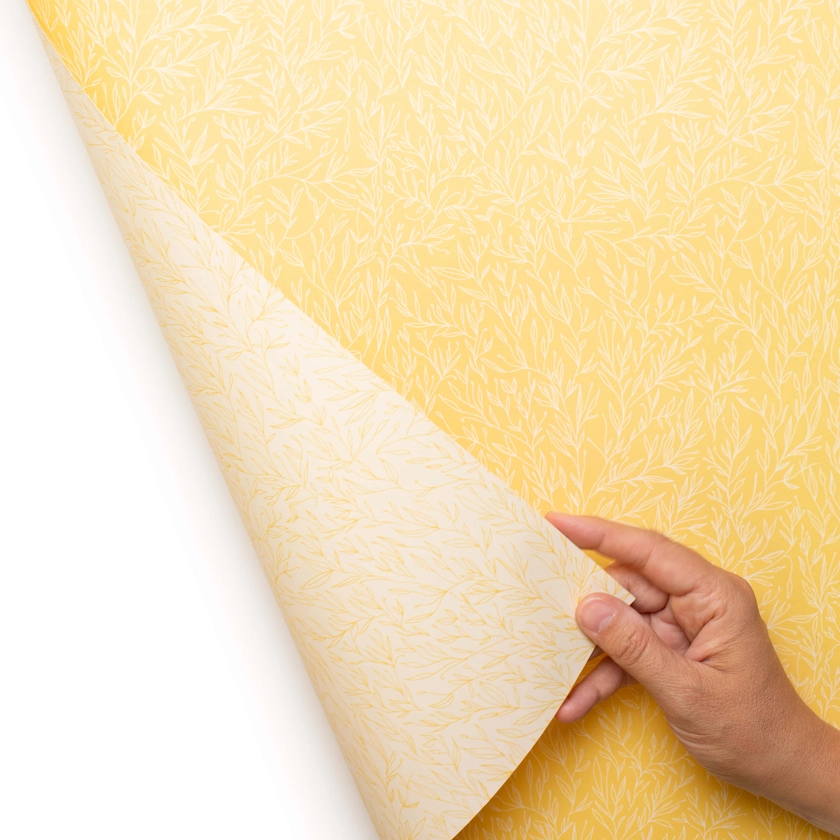 Dvipusis dovanų pakavimo popierius lapais „Geltonos šakelės“