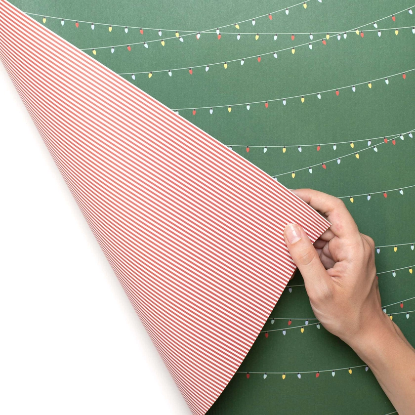 Dvipusis dovanų pakavimo popierius lapais „Kalėdų girlianda“