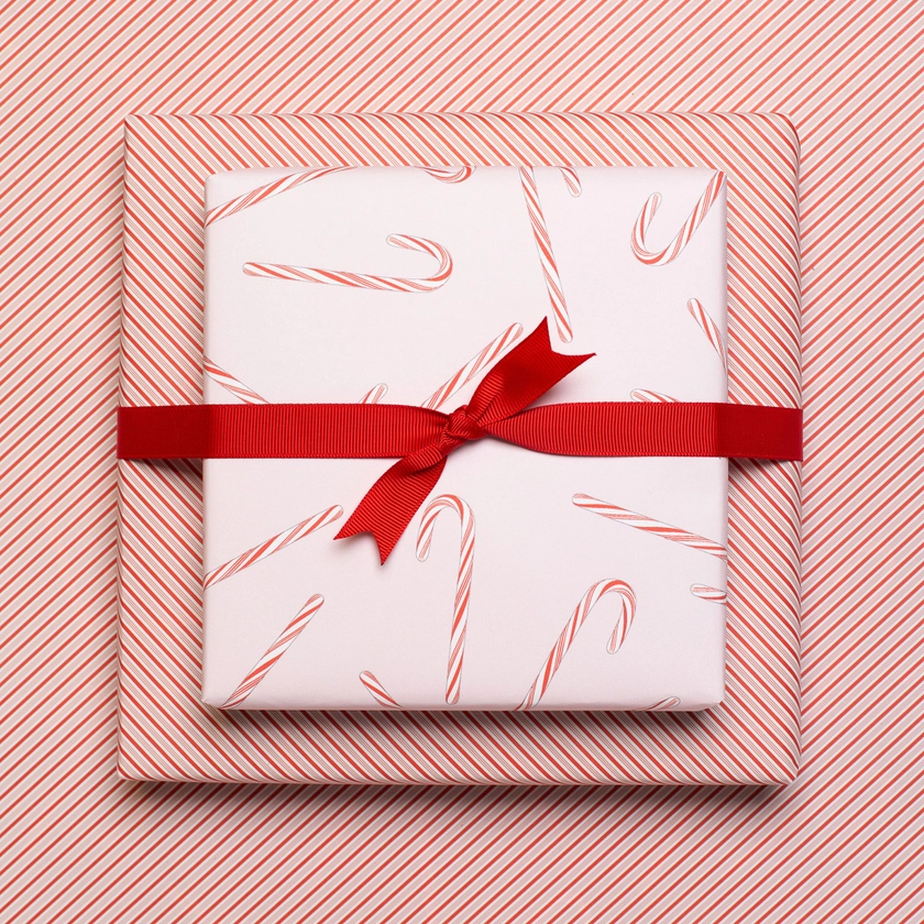 Dvipusis dovanų pakavimo popierius lapais „Saldainiai“