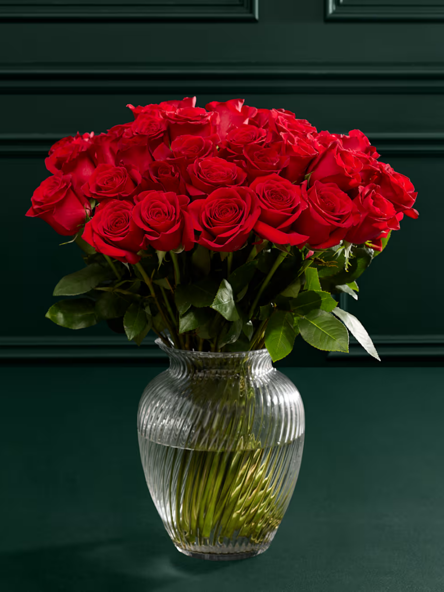 Išskirtinių raudonų rožių gėlių puokštė